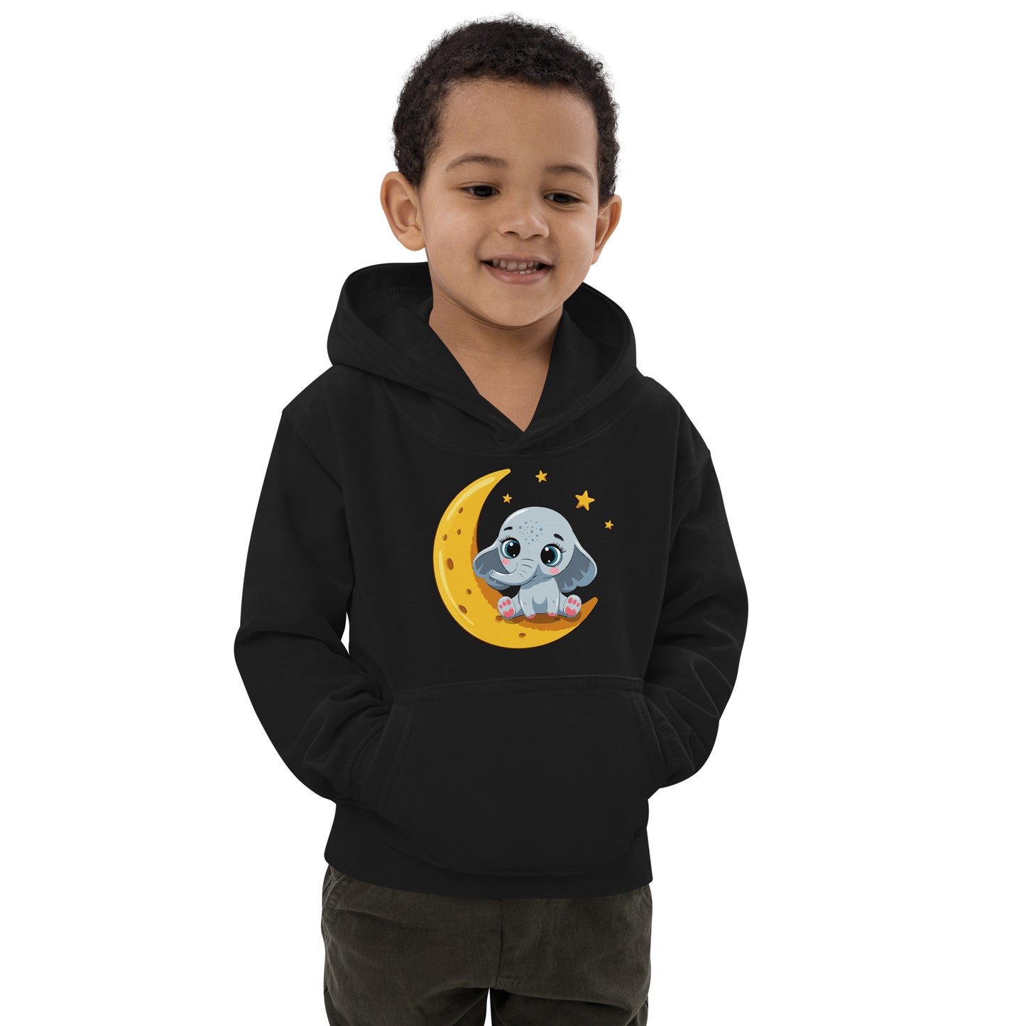 Cute Baby Elephant Sitting on the Moon Hoodie, No. 0085