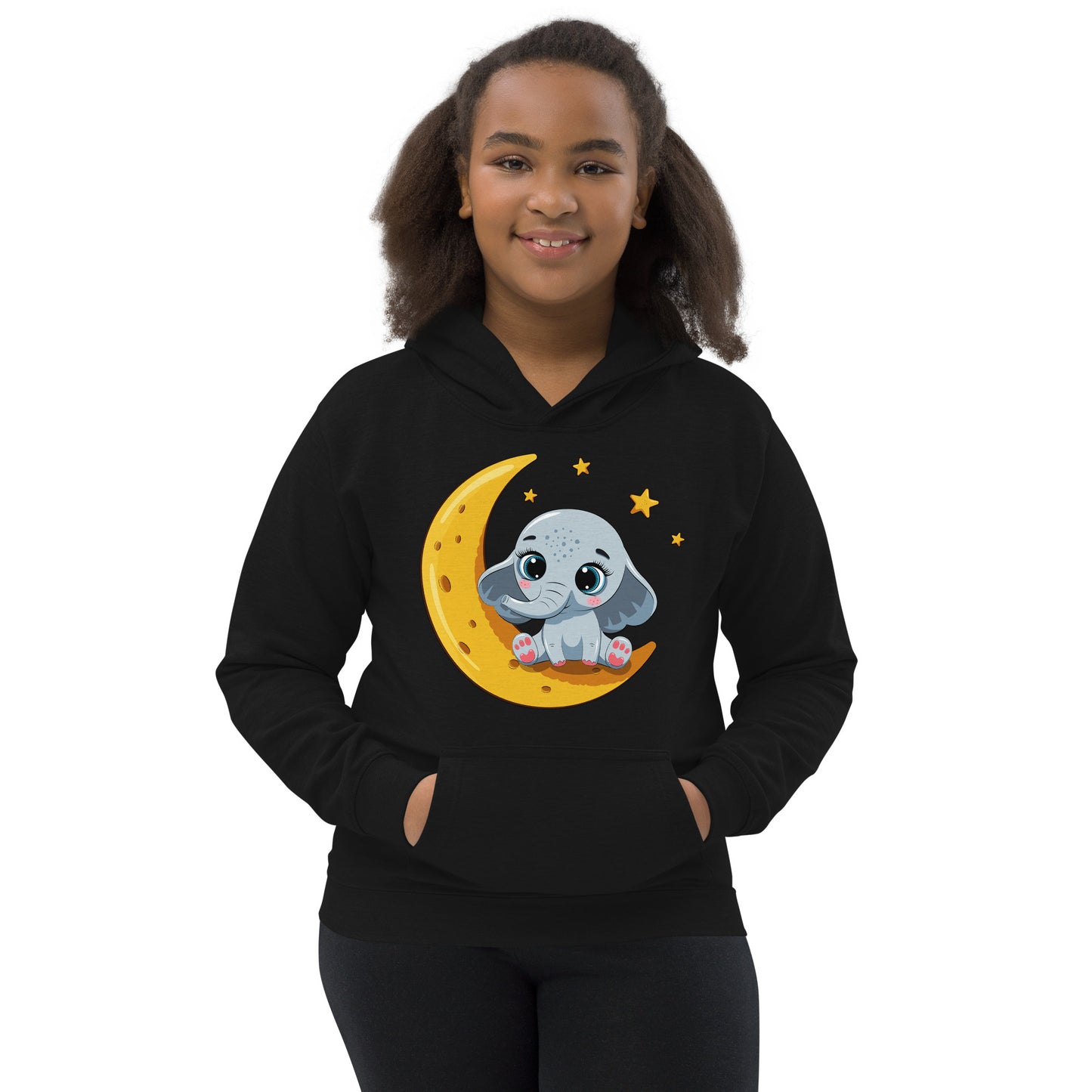 Cute Baby Elephant Sitting on the Moon Hoodie, No. 0085