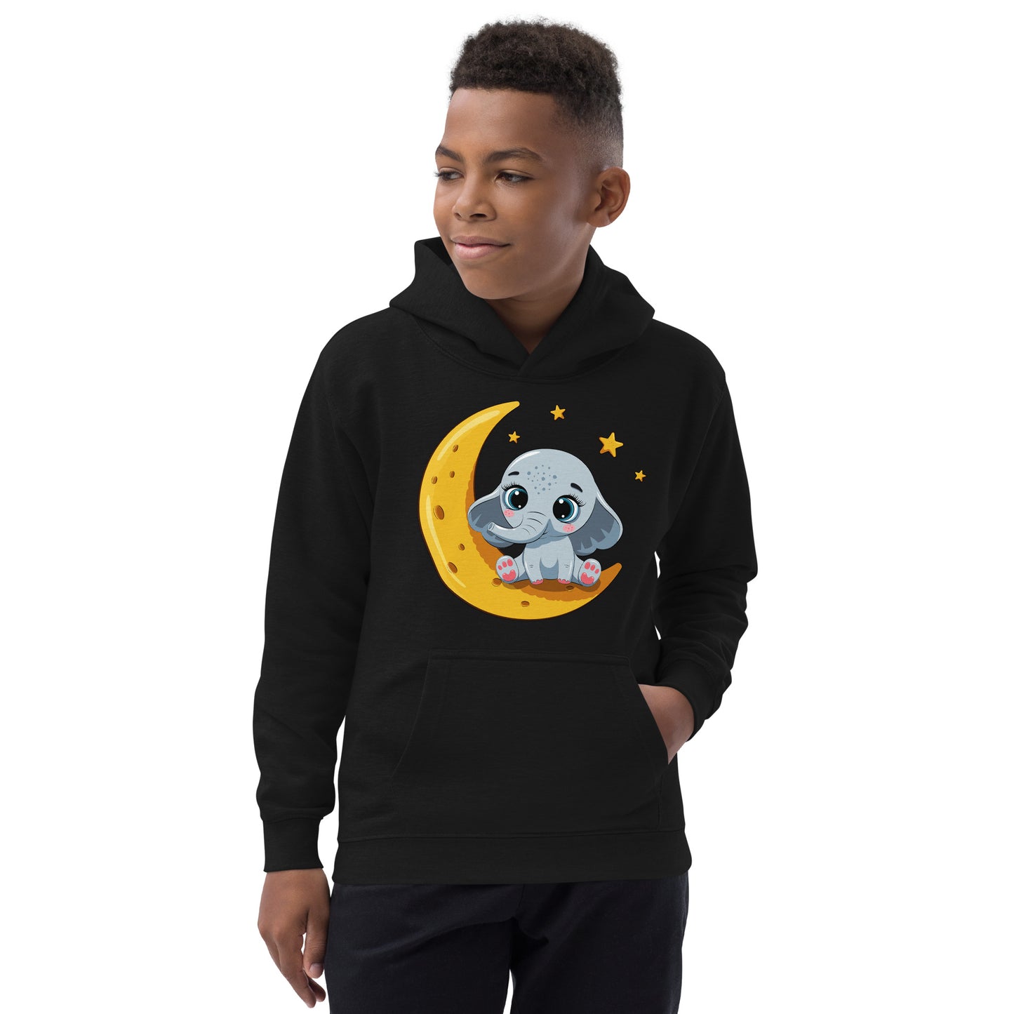 Cute Baby Elephant Sitting on the Moon Hoodie, No. 0085