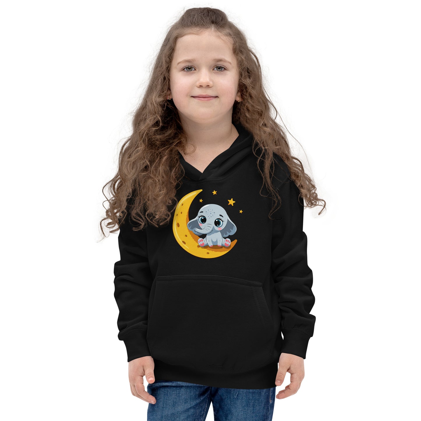 Cute Baby Elephant Sitting on the Moon Hoodie, No. 0085