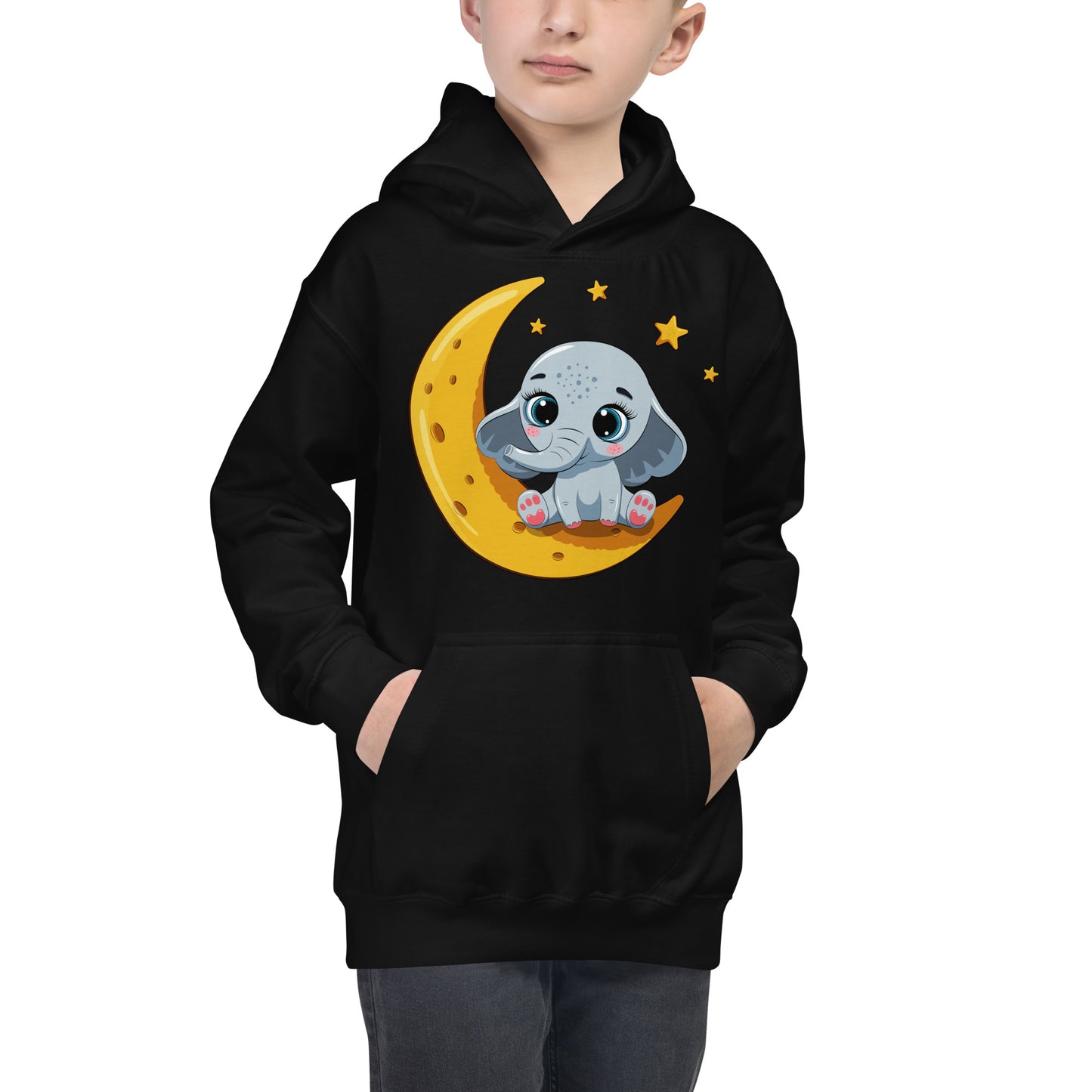 Cute Baby Elephant Sitting on the Moon Hoodie, No. 0085