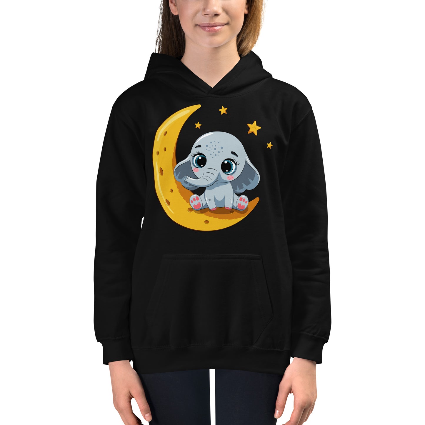 Cute Baby Elephant Sitting on the Moon Hoodie, No. 0085