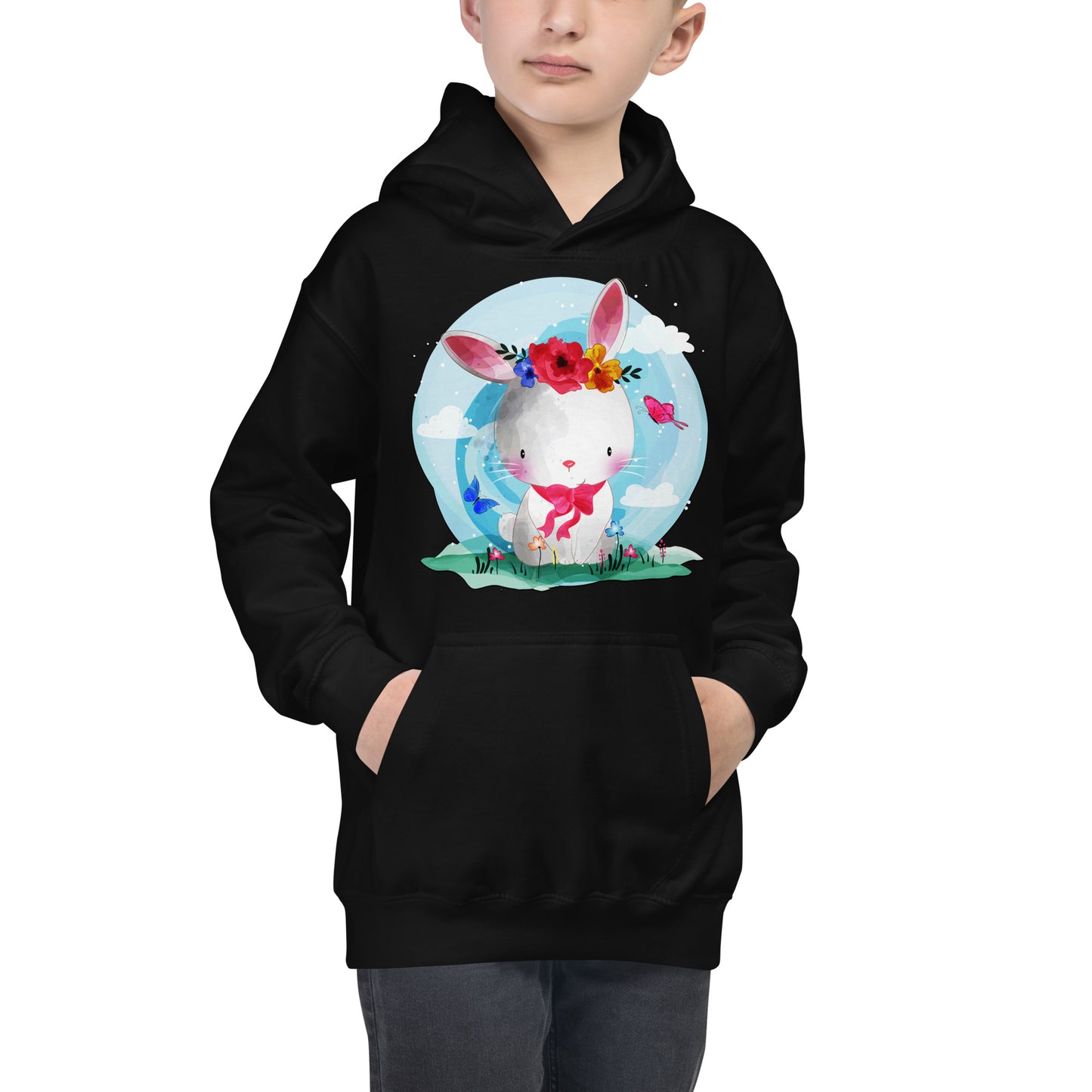 Cute Bunny with Flowers Hoodie, No. 0082