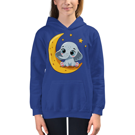 Cute Baby Elephant Sitting on the Moon Hoodie, No. 0085