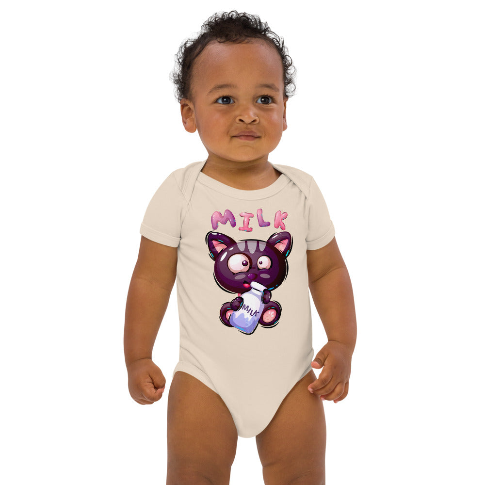 Funny Kitty Cat Drinking Milk, Bodysuits, No. 0422