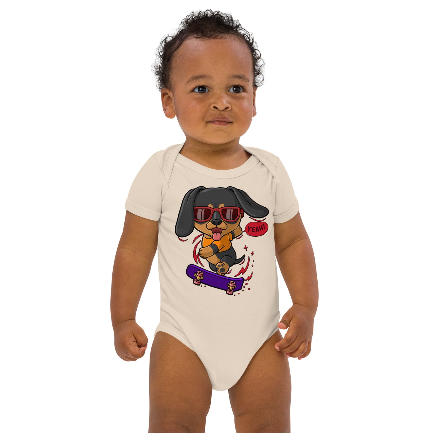 Cool Dachshund Dog Playing Skateboard Bodysuit, No. 0257