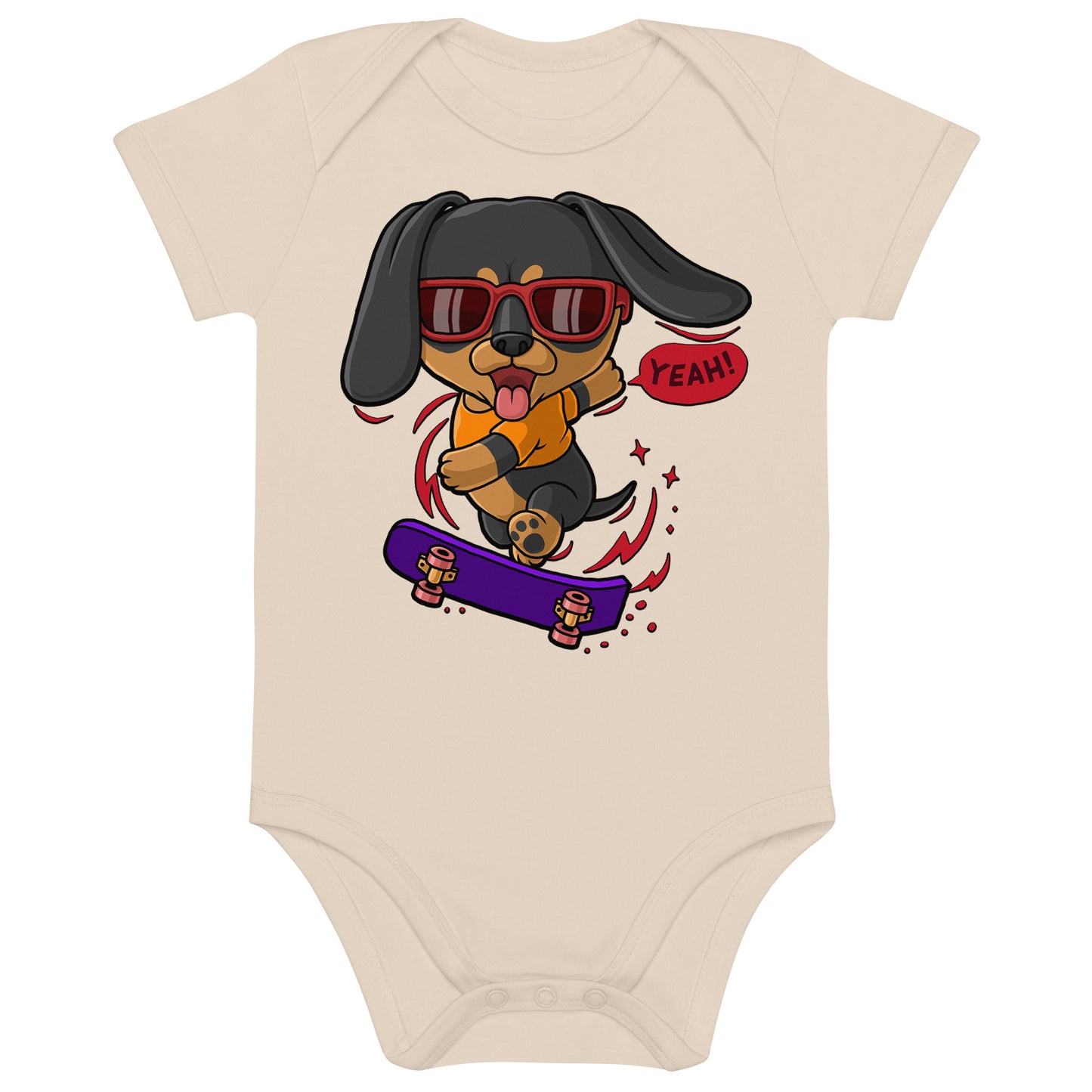 Cool Dachshund Dog Playing Skateboard Bodysuit, No. 0257