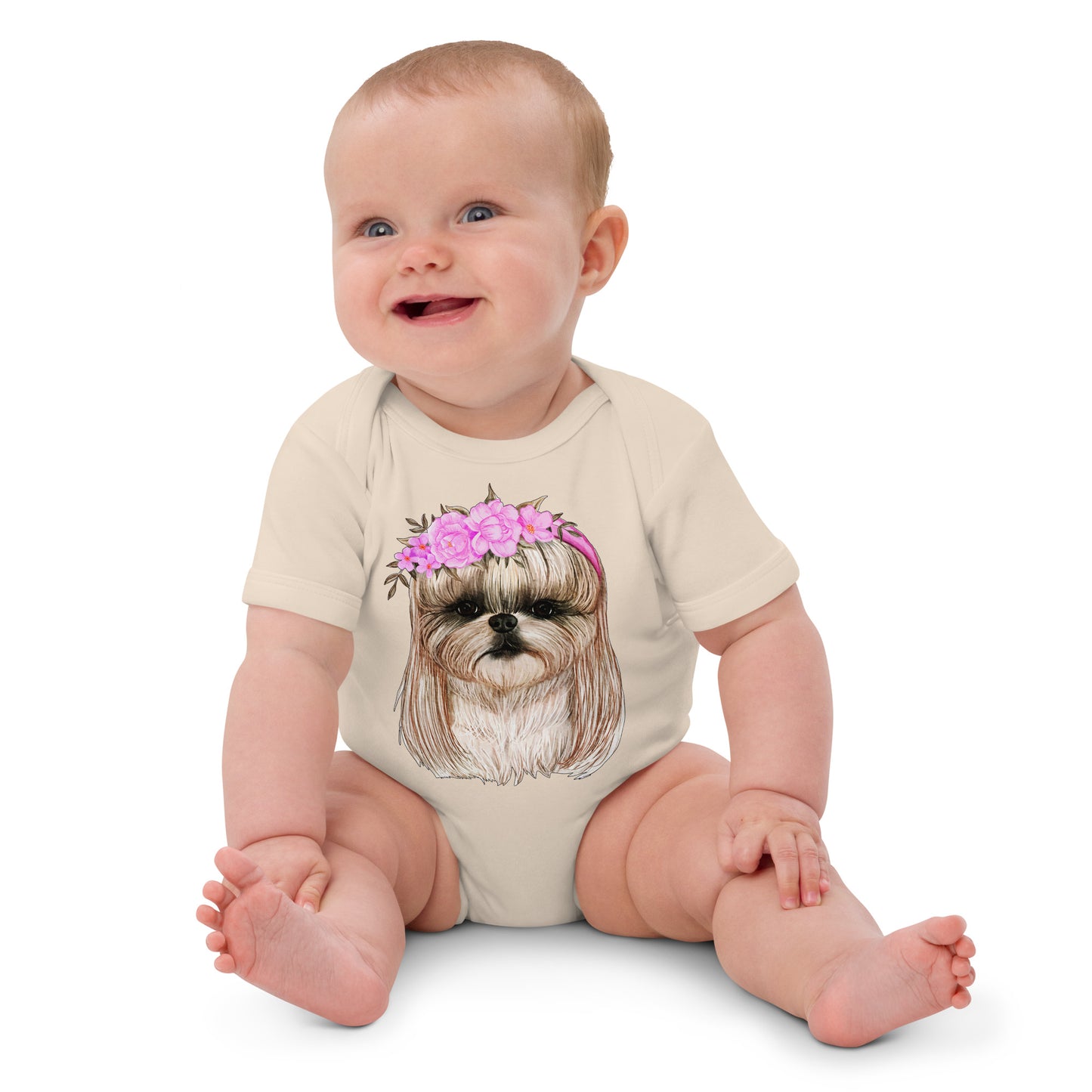 Adorable Dog with Flower Hair Crowns Bodysuit, No. 0562