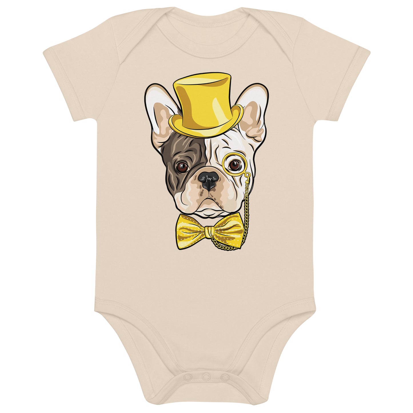 Gentleman French Bulldog Wears Yellow Hat Bodysuit, No. 0524