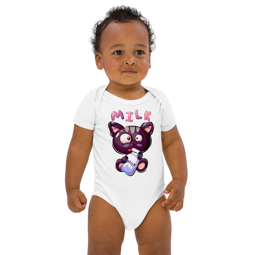 Funny Kitty Cat Drinking Milk, Bodysuits, No. 0422