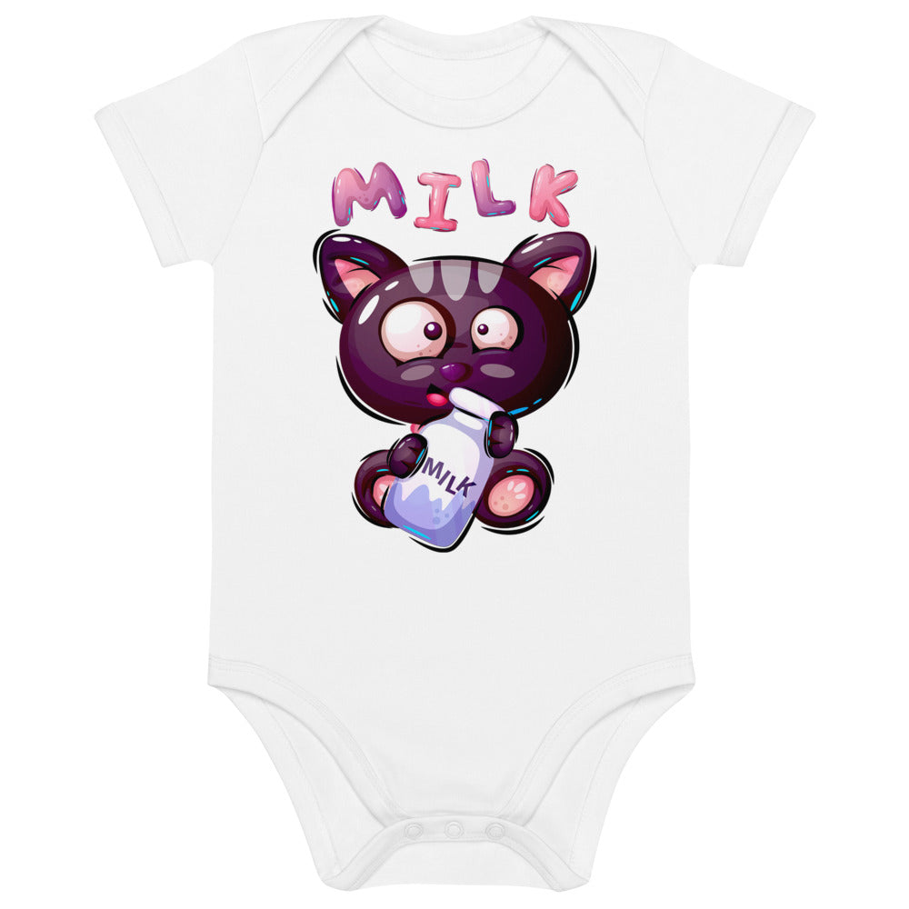 Funny Kitty Cat Drinking Milk, Bodysuits, No. 0422