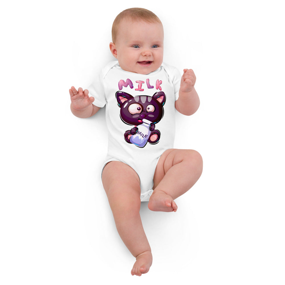 Funny Kitty Cat Drinking Milk, Bodysuits, No. 0422