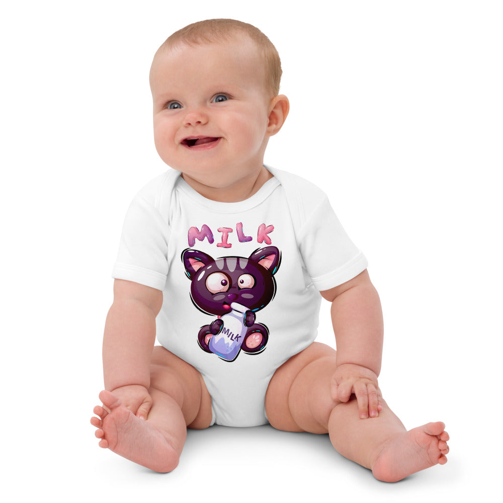 Funny Kitty Cat Drinking Milk, Bodysuits, No. 0422