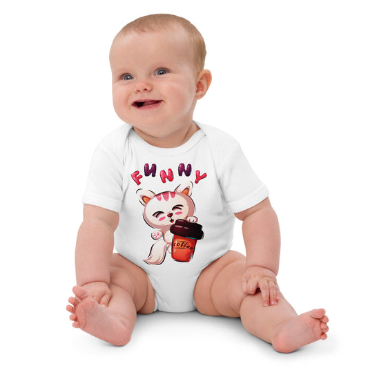 Funny Kitty Cat Drinking Coffee, Bodysuits, No. 0421