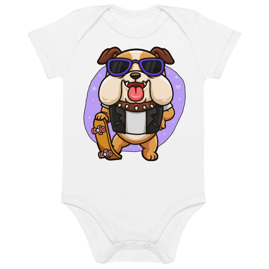 Funny Bulldog Dog with Skateboard, Bodysuits, No. 0573