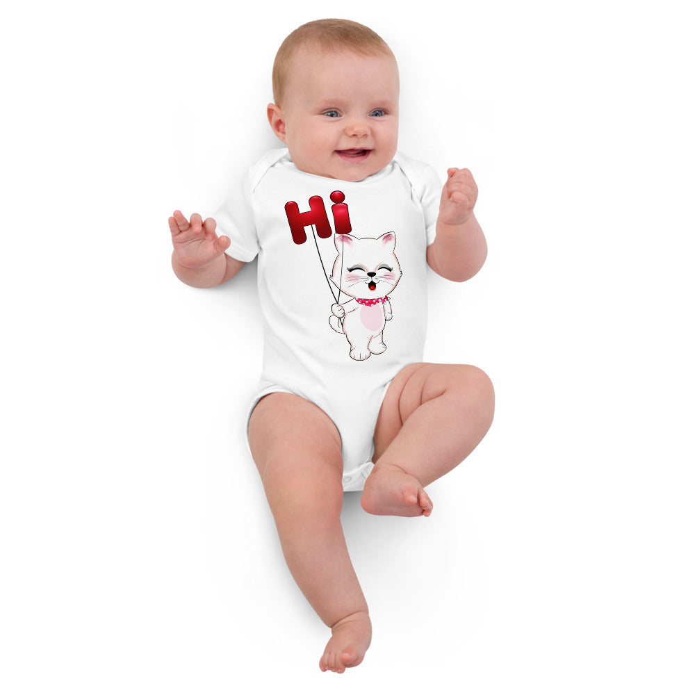 Cute Little Kitty Cat Saying Hi, Bodysuits, No. 0360