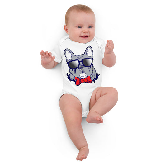 Cool French Bulldog Dog with Glasses Bodysuit, No. 0579