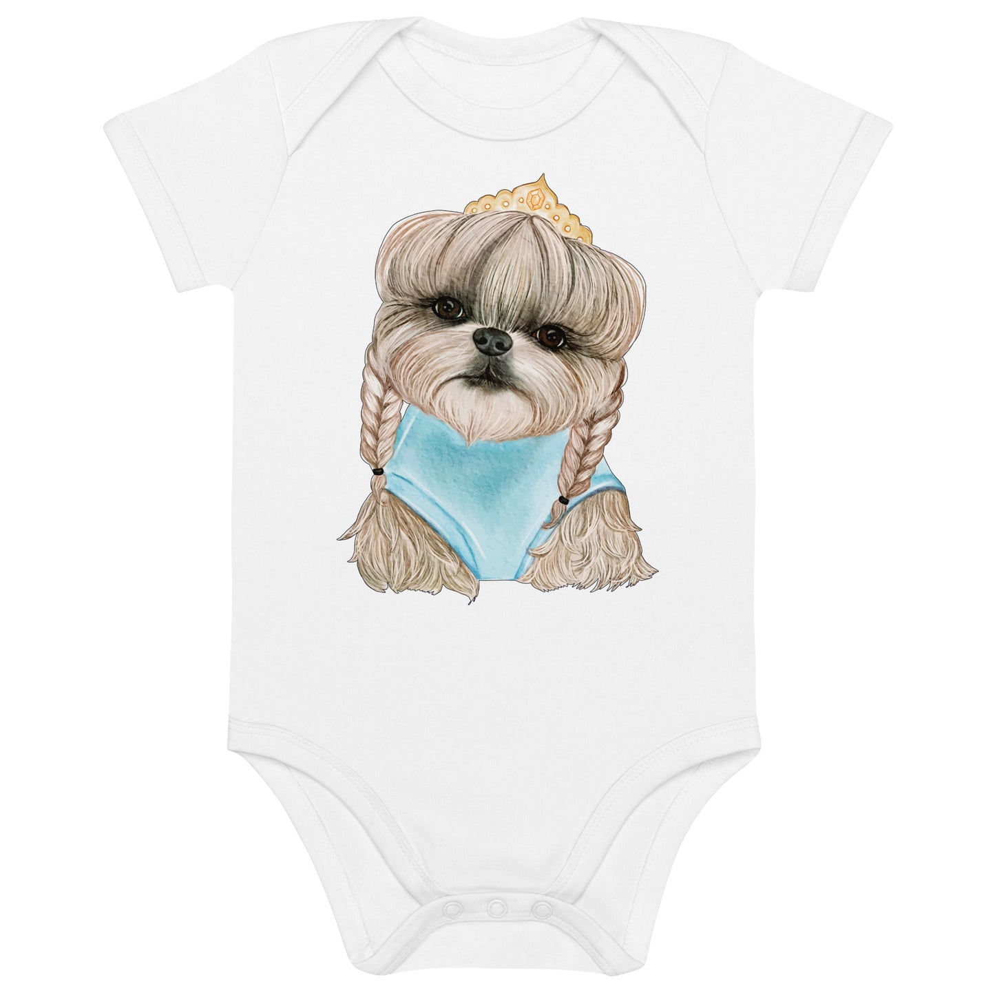 Adorable Dog with Hair Braids Crowns Bodysuit, No. 0563