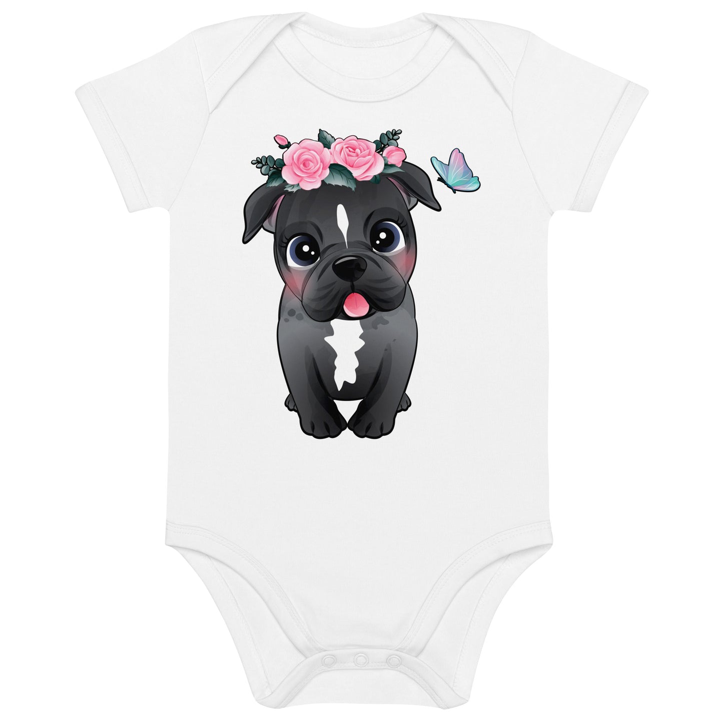 Cute Little Pitbull Dog with Flowers Bodysuit, No. 361