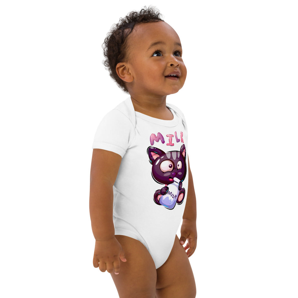 Funny Kitty Cat Drinking Milk, Bodysuits, No. 0422