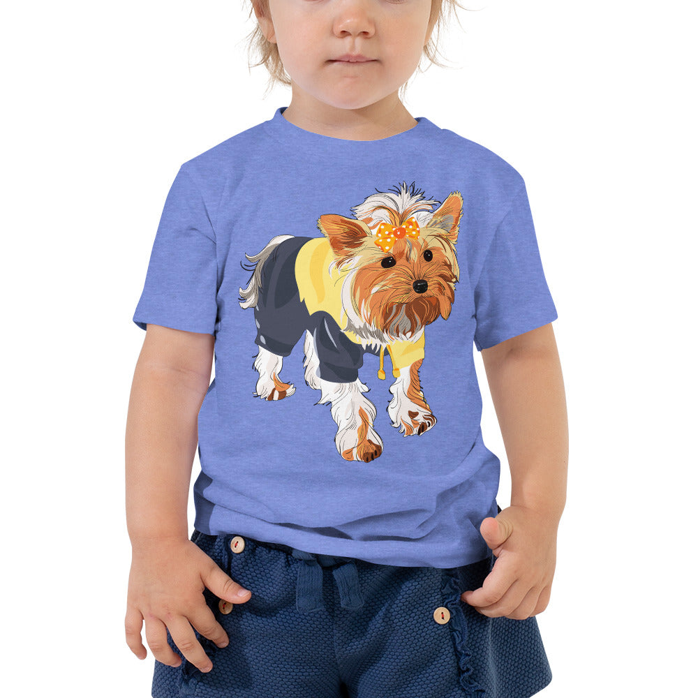 Cute dog wears yellow hair tie, T-shirts, No. 0556