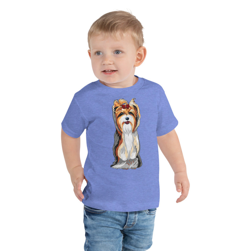 Cute Dog Wears Red Hair Tie, T-shirts, No. 0594