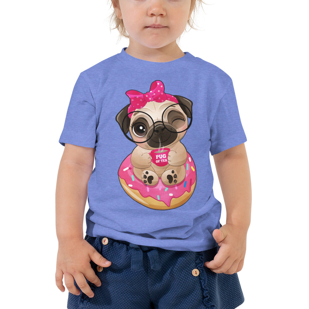 Cute Little Pug Dog Sitting in Donut, T-shirts, No. 0365