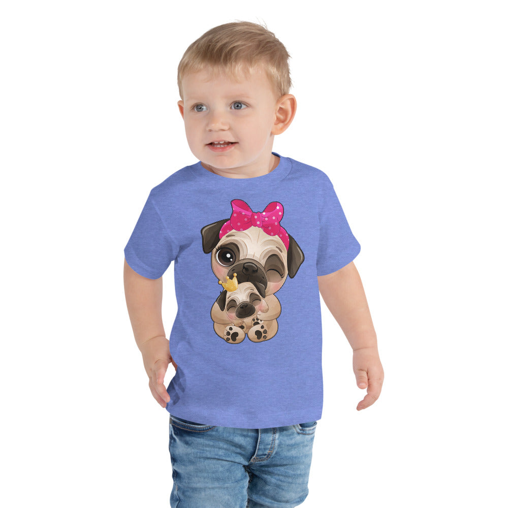 Cute Little Pug Dog Mother and Baby, T-shirts, No. 0363