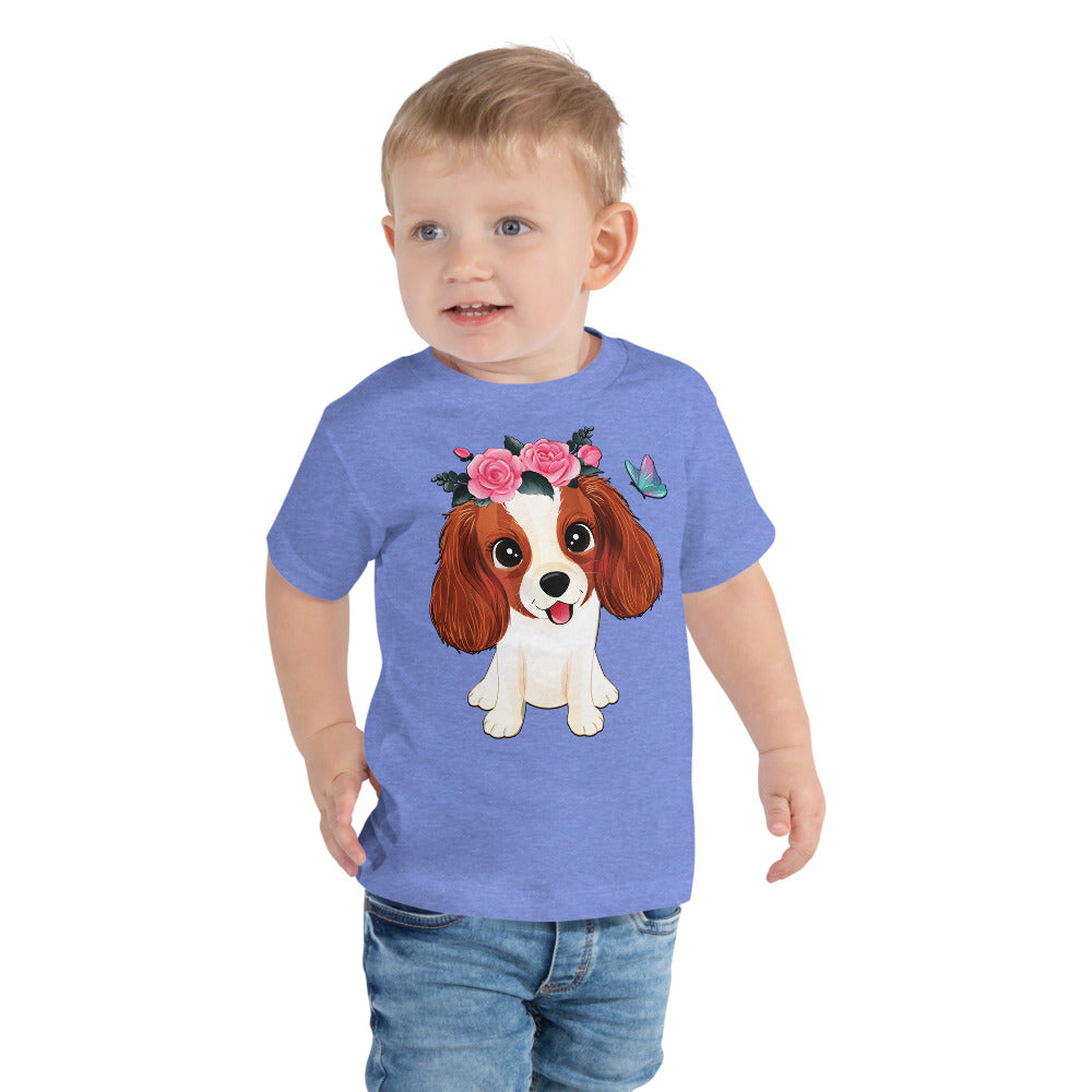 Cute Little Cavalier King Charles Dog with Flowers, T-shirts, No. 0353