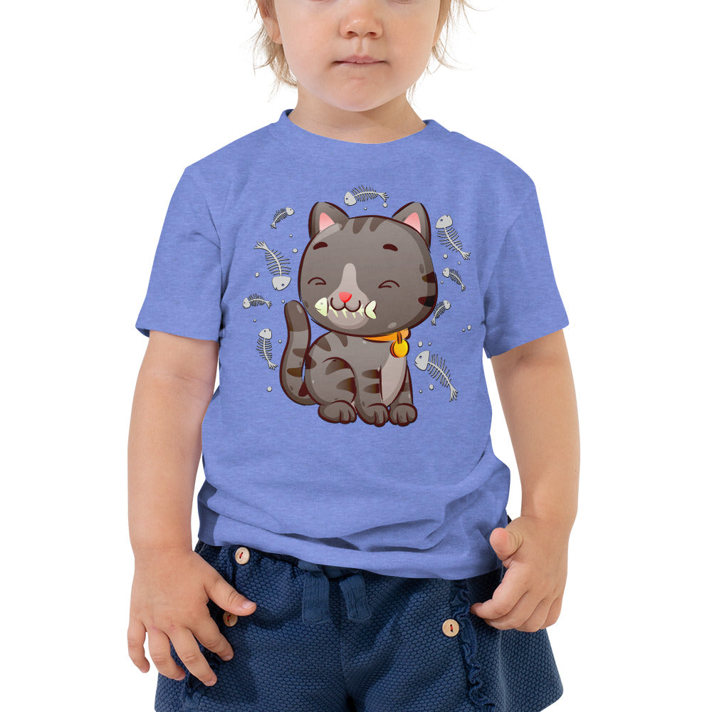 Cute Baby Cat Eating Fish Bone T-shirt, No. 0138