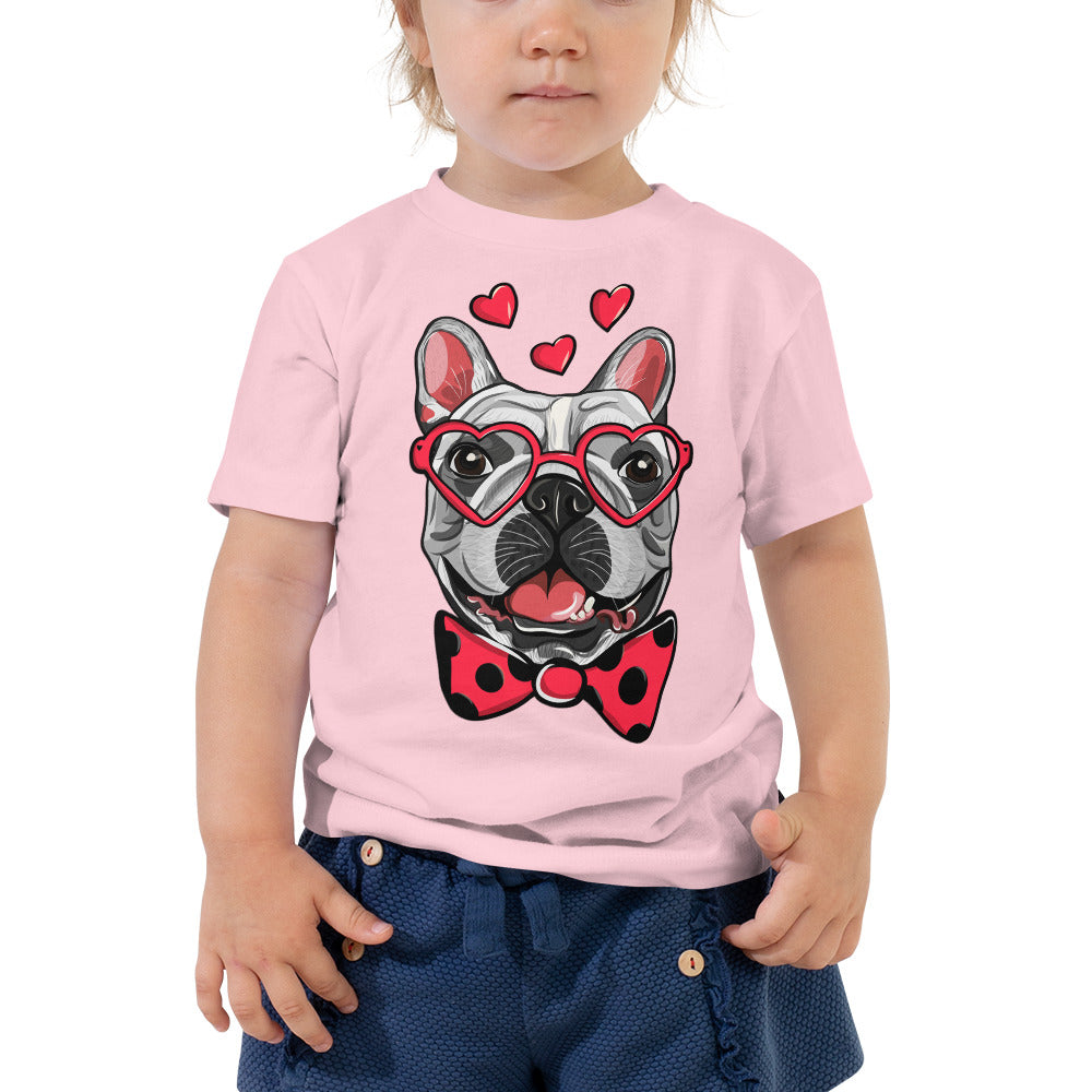 Cute French Bulldog Dog with Funny Heart Glasses, T-shirts, No. 0198