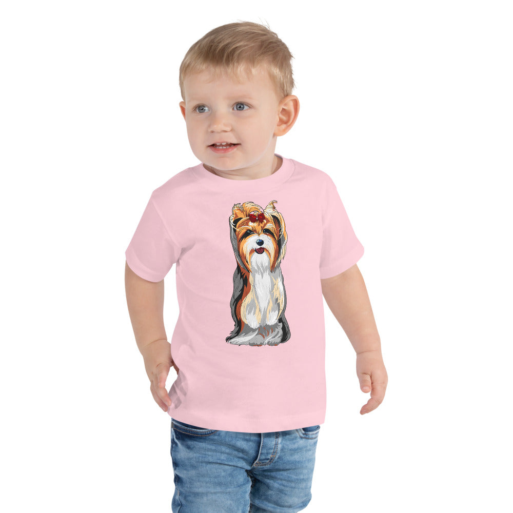 Cute Dog Wears Red Hair Tie, T-shirts, No. 0594