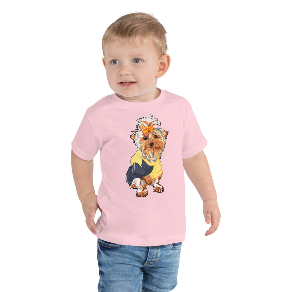 Cute dog wears colorful hair tie, T-shirts, No. 193