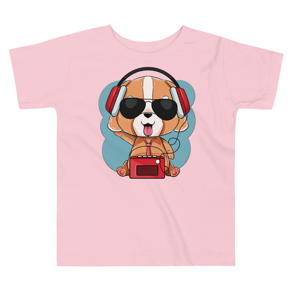 Cute Dog Puppy Listening to Music, T-shirts, No. 0295