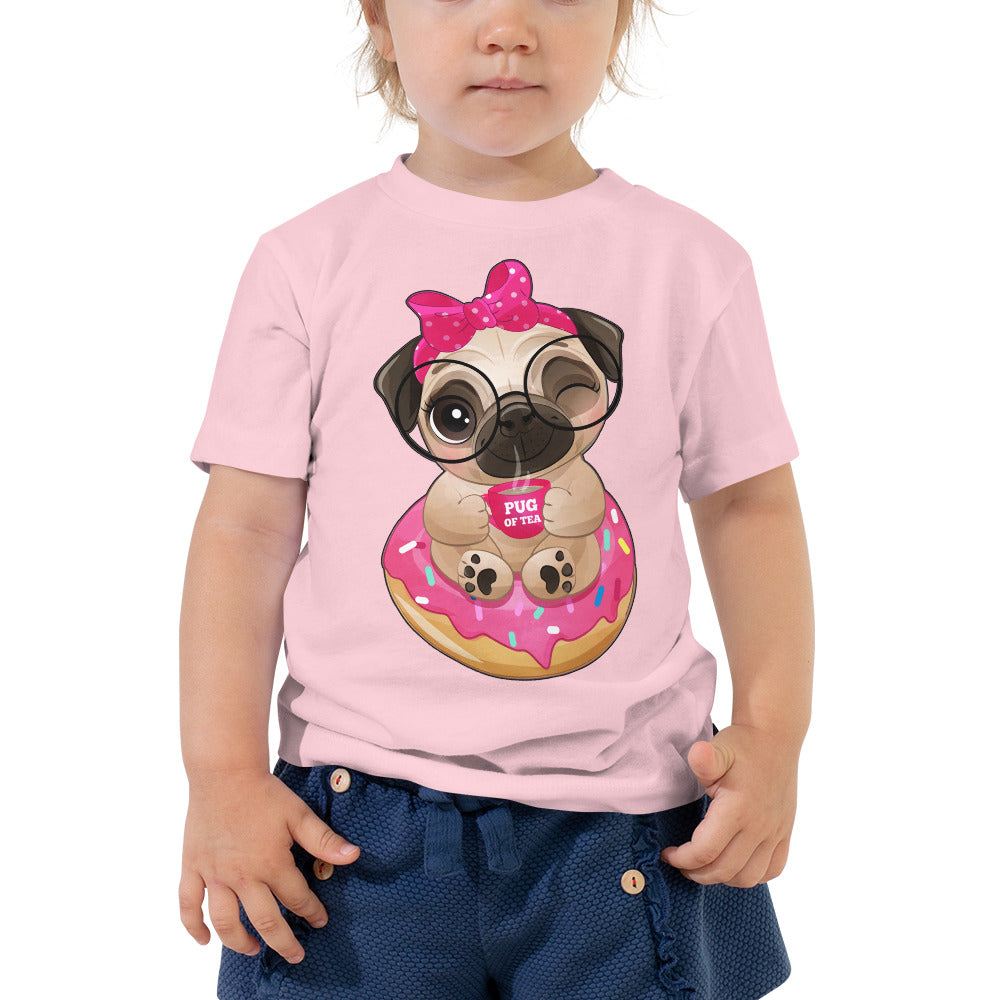 Cute Little Pug Dog Sitting in Donut, T-shirts, No. 0365