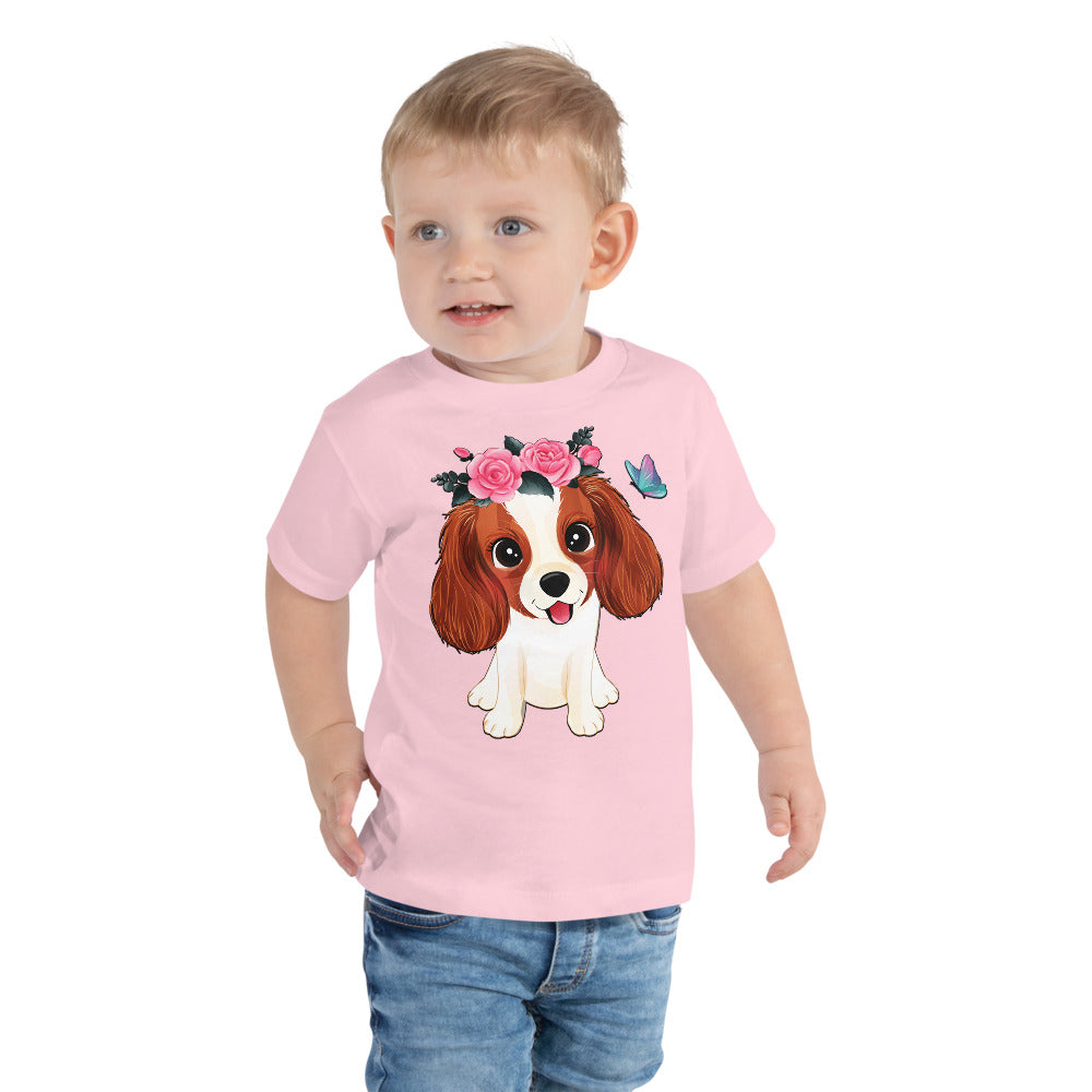 Cute Little Cavalier King Charles Dog with Flowers, T-shirts, No. 0353