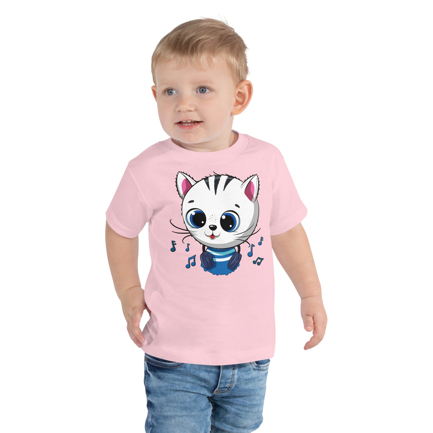 Cute Kitty Cat Listening Music T-shirt, No. 0319