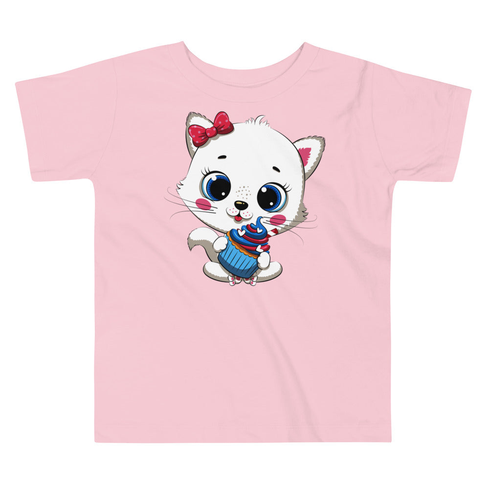 Cute Baby Cat Eating Cupcake T-shirt, No. 0267