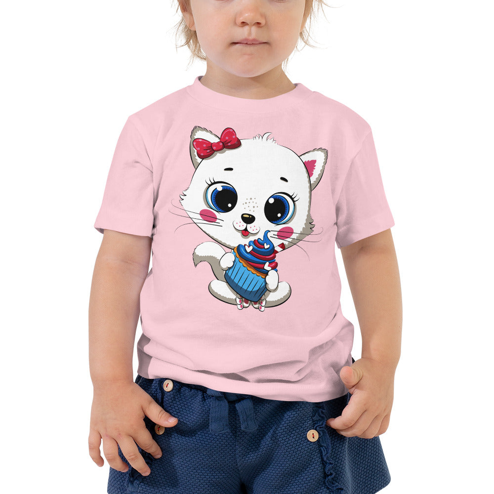 Cute Baby Cat Eating Cupcake T-shirt, No. 0267