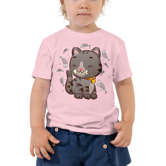 Cute Baby Cat Eating Fish Bone T-shirt, No. 0138