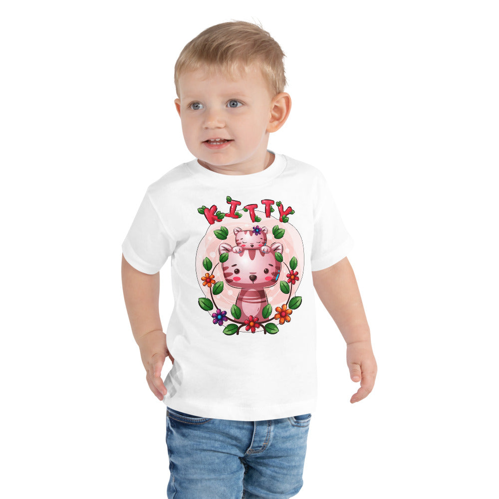 Cute Kitten Cats Between Flowers, T-shirts, No. 0306