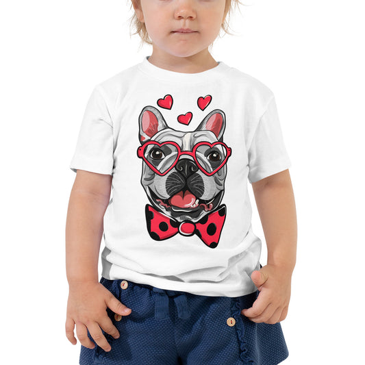 Cute French Bulldog Dog with Funny Heart Glasses, T-shirts, No. 0198