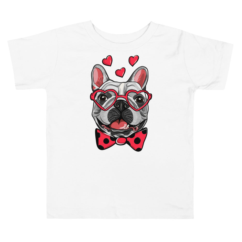 Cute French Bulldog Dog with Funny Heart Glasses, T-shirts, No. 0198