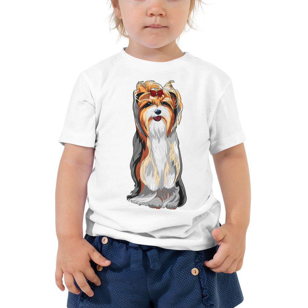 Cute Dog Wears Red Hair Tie, T-shirts, No. 0594