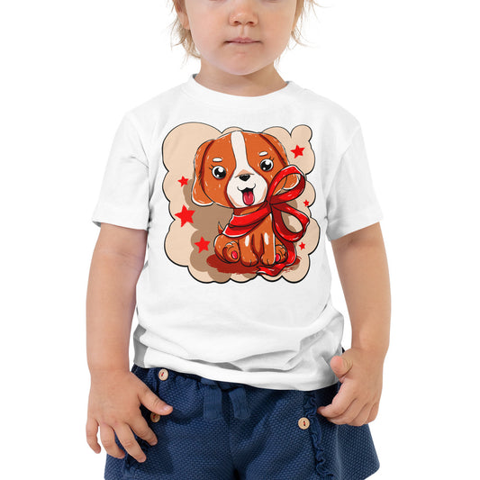 Cute Dog Puppy with Red Ribbon, T-shirts, No. 0299