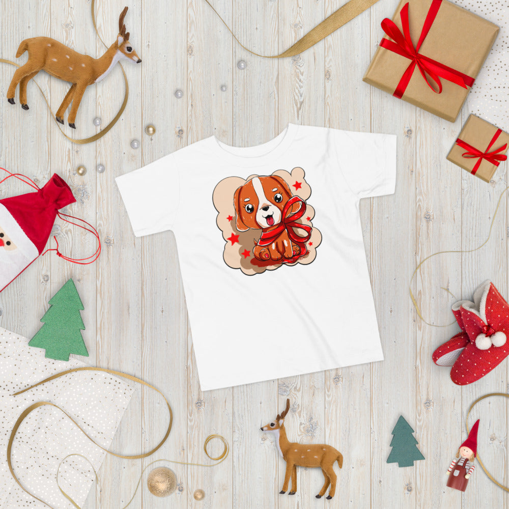 Cute Dog Puppy with Red Ribbon, T-shirts, No. 0299