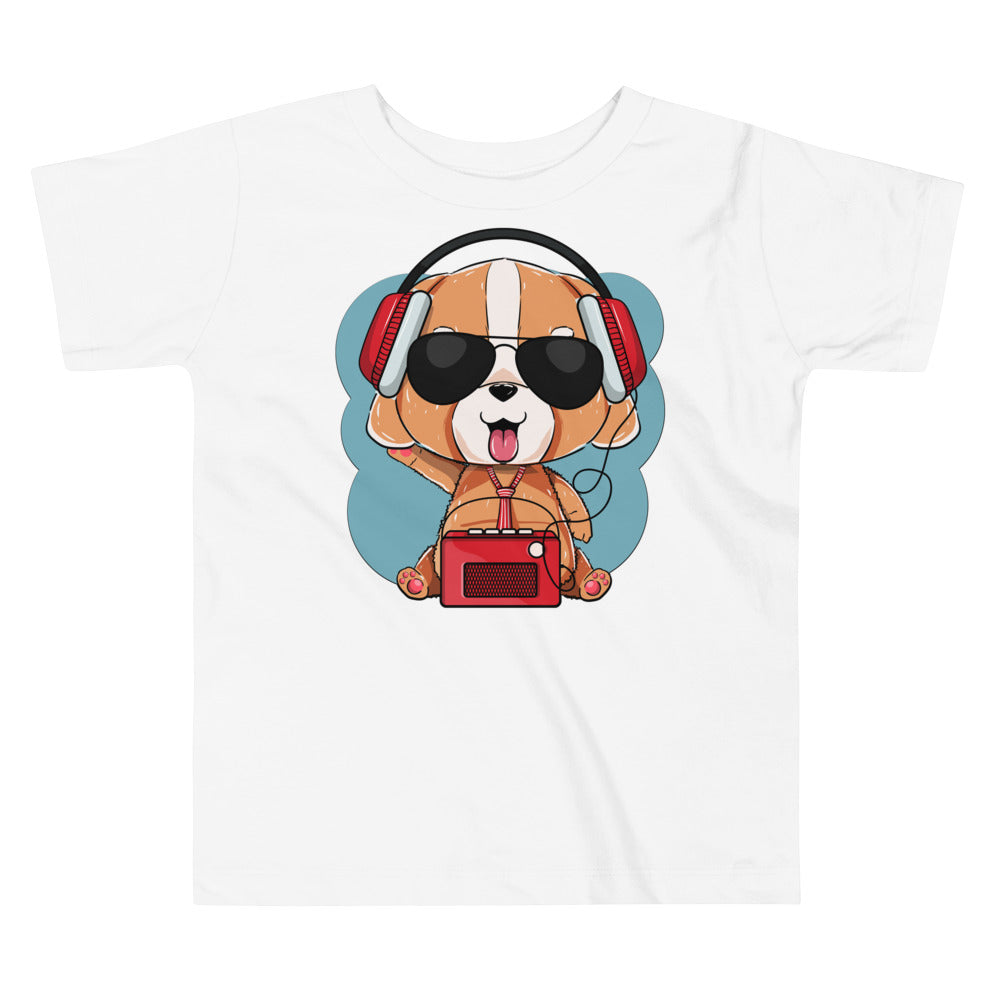 Cute Dog Puppy Listening to Music, T-shirts, No. 0295