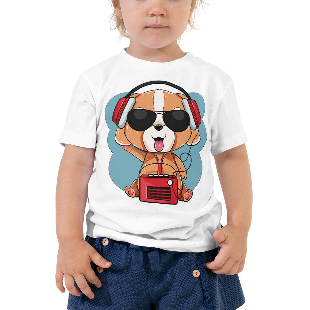 Cute Dog Puppy Listening to Music, T-shirts, No. 0295