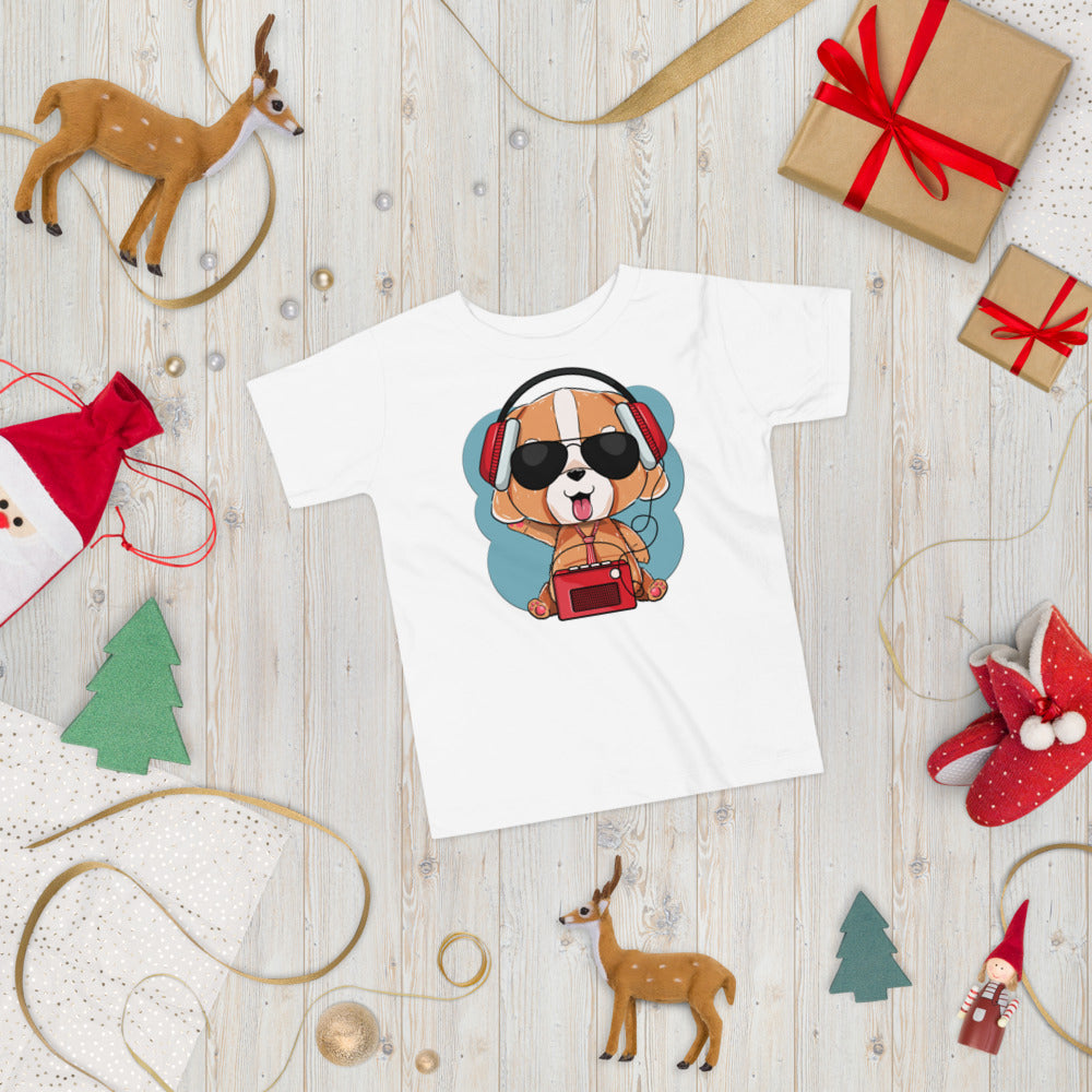Cute Dog Puppy Listening to Music, T-shirts, No. 0295