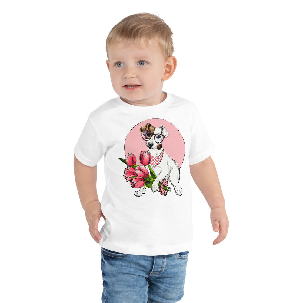 Cute Dog Holding Flowers Bouquet, T-shirts, No. 0190